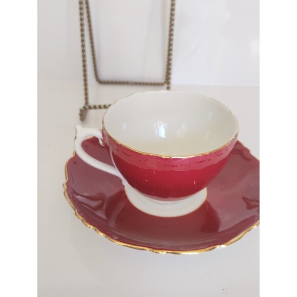 Vintage Coalport Bone China Teacup and Saucer Burgundy Fall Florals 1960's - Picture 6 of 9